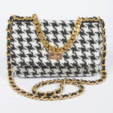 Quilted Tweed Houndstooth Chain Shoulder Bag